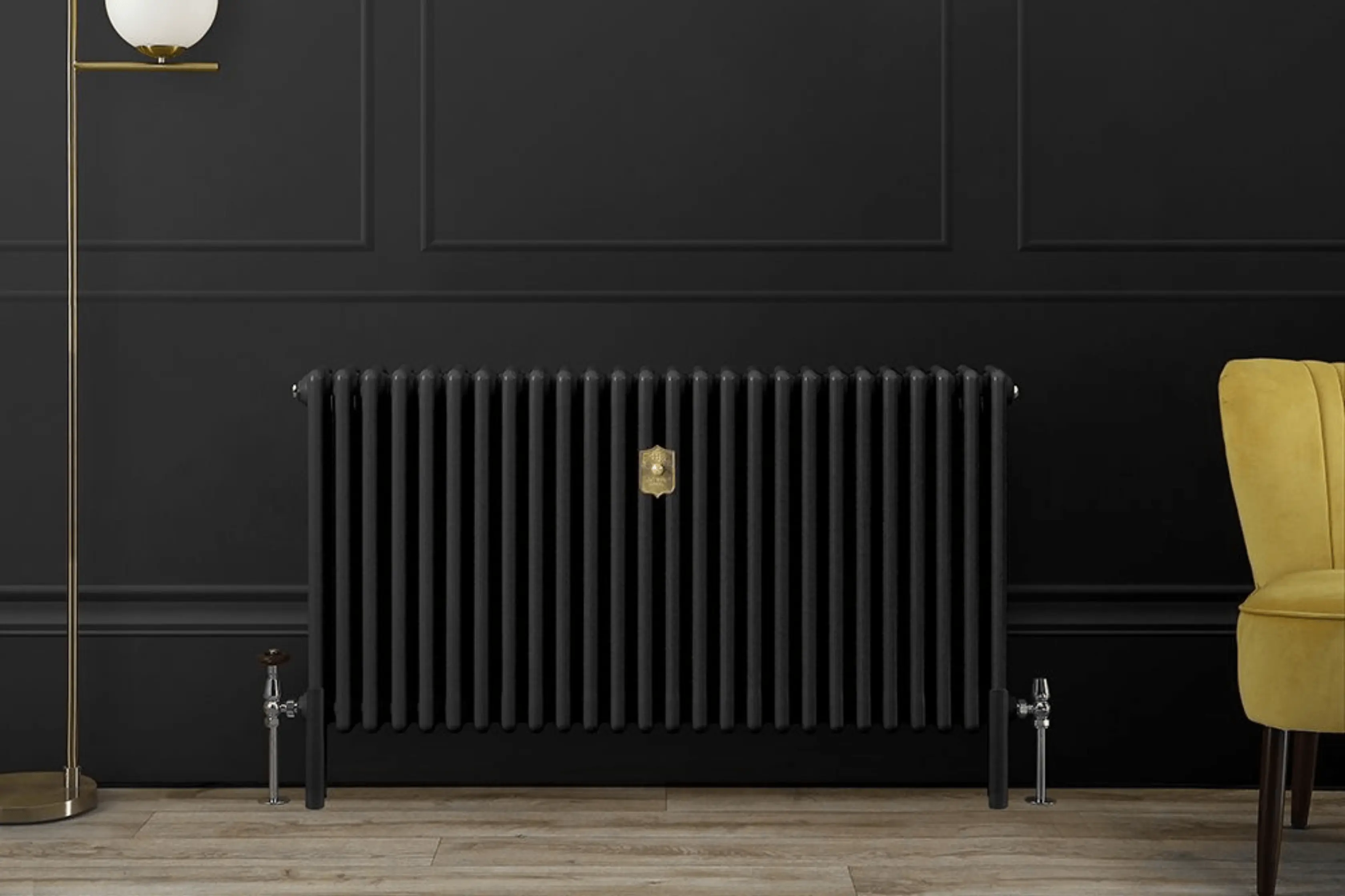 Traditional Black Column Styled Radiator In Traditional Living Space